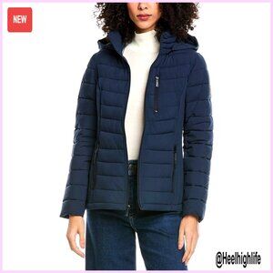 Packable Down Jacket, Water Resistant, Hooded Puffer, Women's Medium